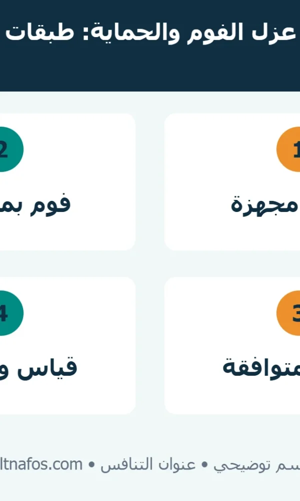 مقطع توضيحي يميز سماكة عزل الفوم عن القاعدة وطبقة الحماية العلوية