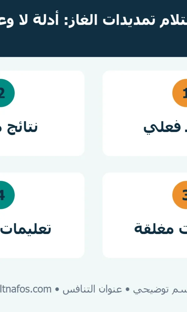 رسم يوضح ملف استلام تمديدات الغاز من المخطط الفعلي والاختبارات إلى الملاحظات والتعليمات